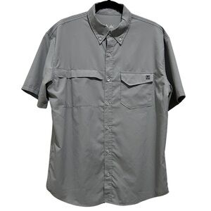 Huk Men's XL Gray Performance Fishing Short Sleeve Moisture Wicking Shirt Button